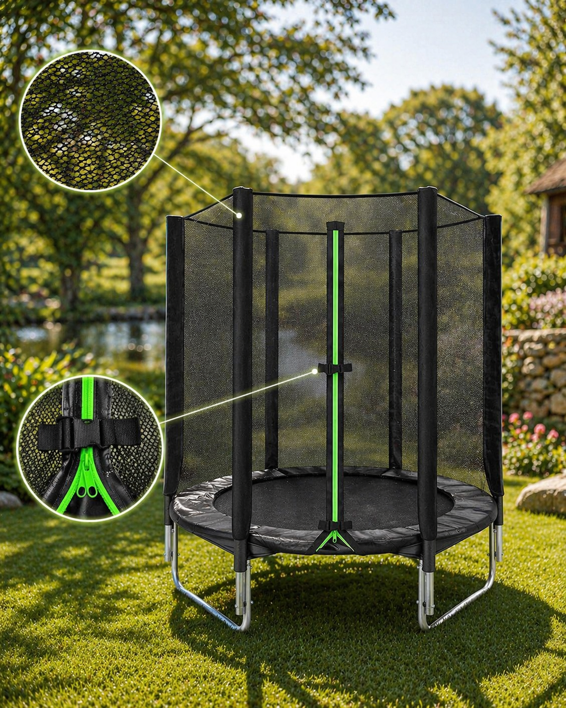 Trambulina Copii de gradina VirtuFit cu plasa de siguranta si scara 140 CM