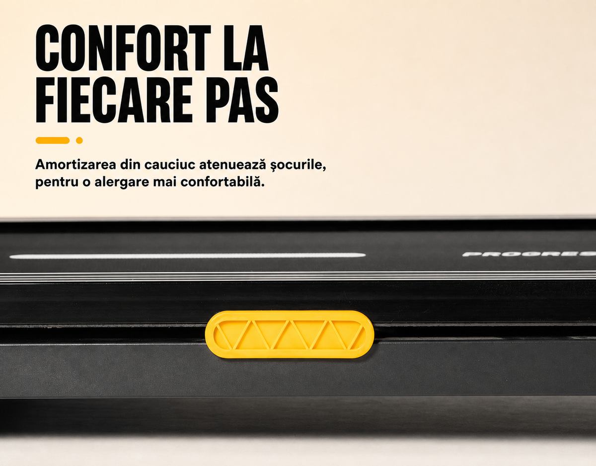 Banda alergare electrica Progressive RUN3000, motor 4CP, inclinare automata 10%, viteza 1-14 km/h, greutate suportata 120kg, suprafata alergare 128x46cm, aplicatii Kinomap, Zwift