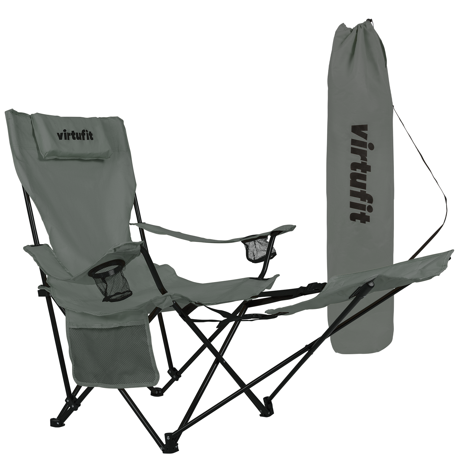 Scaun de Camping Pliabil VirtuFit cu suport pentru picioare - Gri