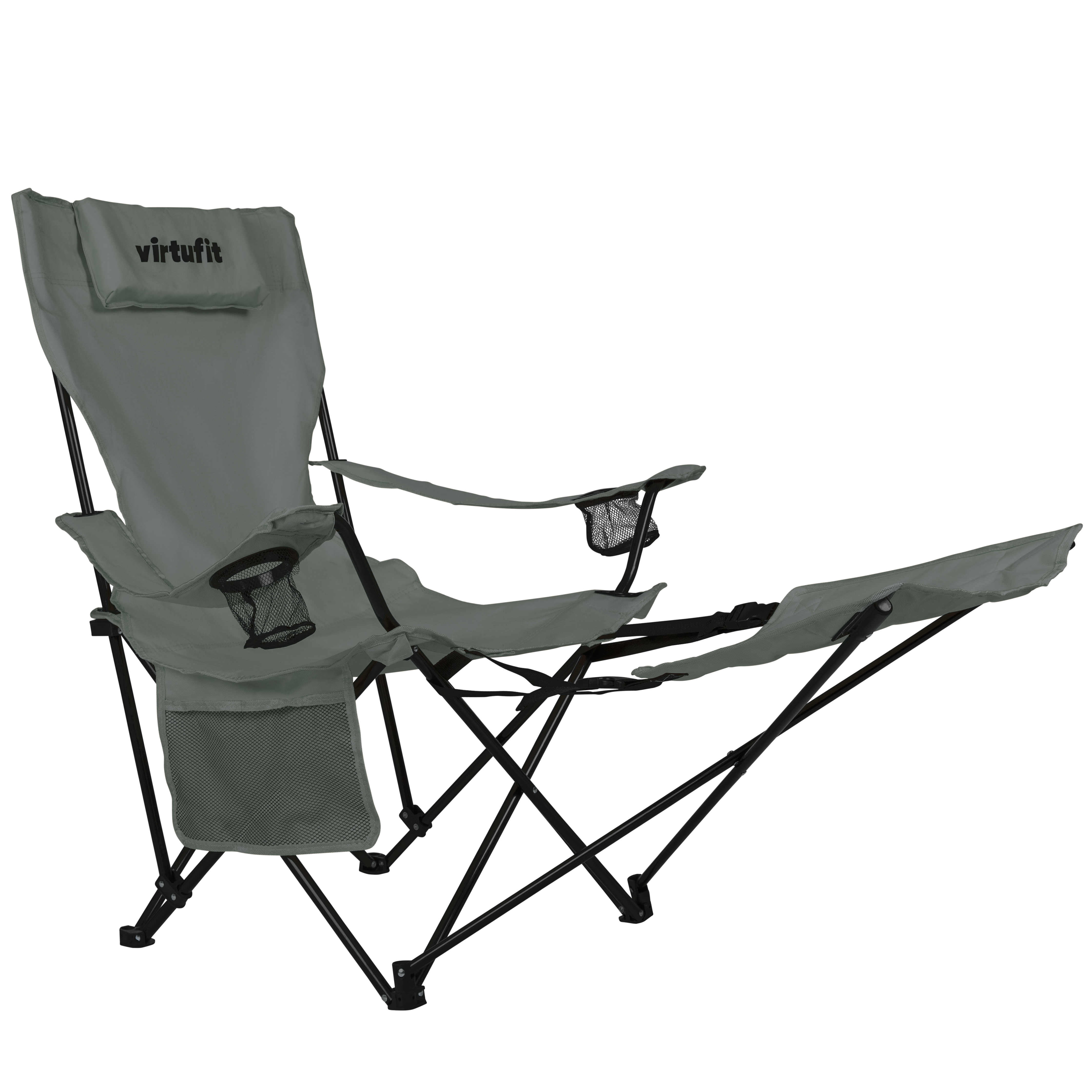 Scaun de Camping Pliabil VirtuFit cu suport pentru picioare - Gri