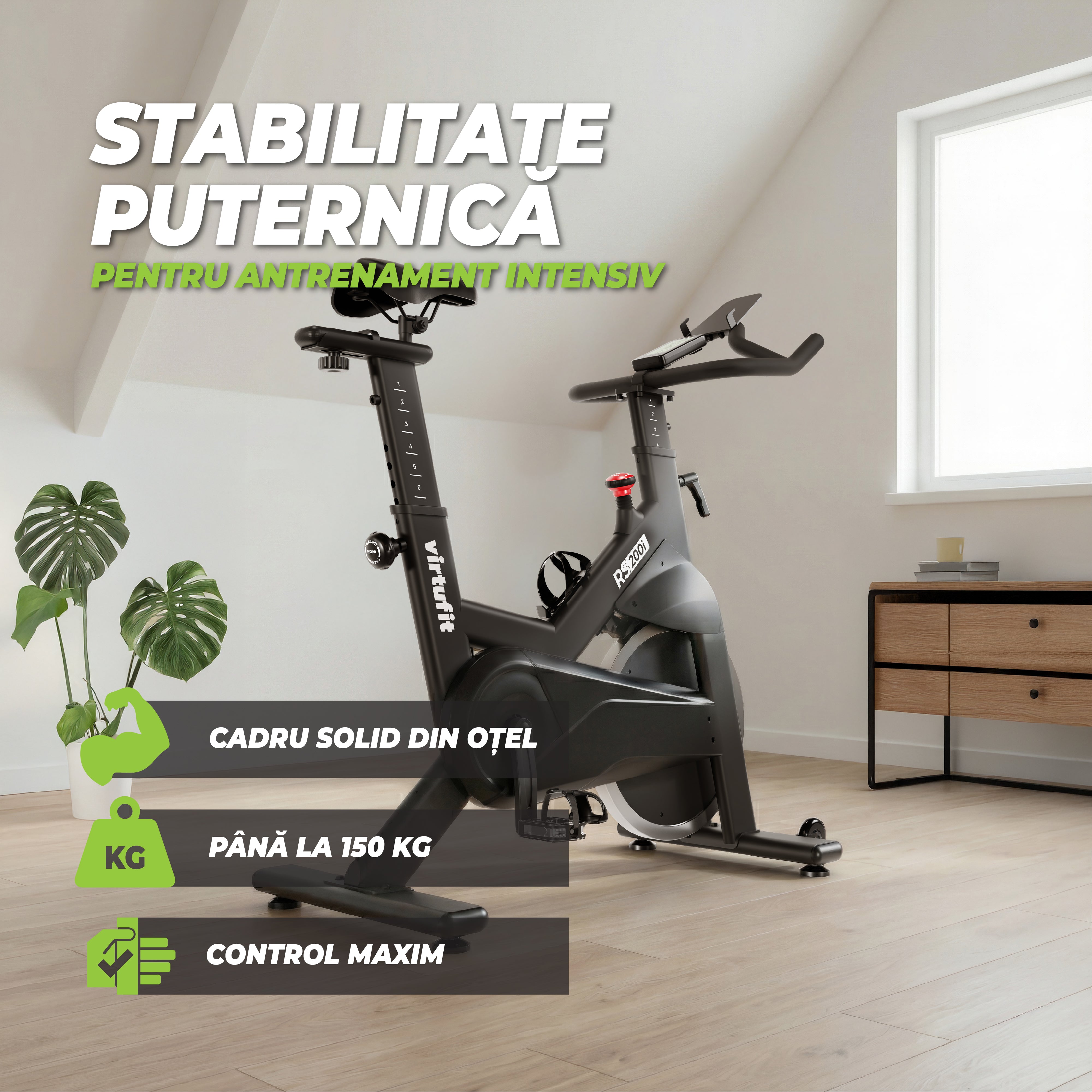 Bicicleta cycling VirtuFit RS200i - Indoor Cycle model 2026 cu rezistenta magnetica