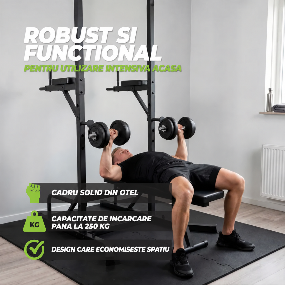 Aparat multifunctional Virtufit Power Tower Deluxe cu banca Fitness