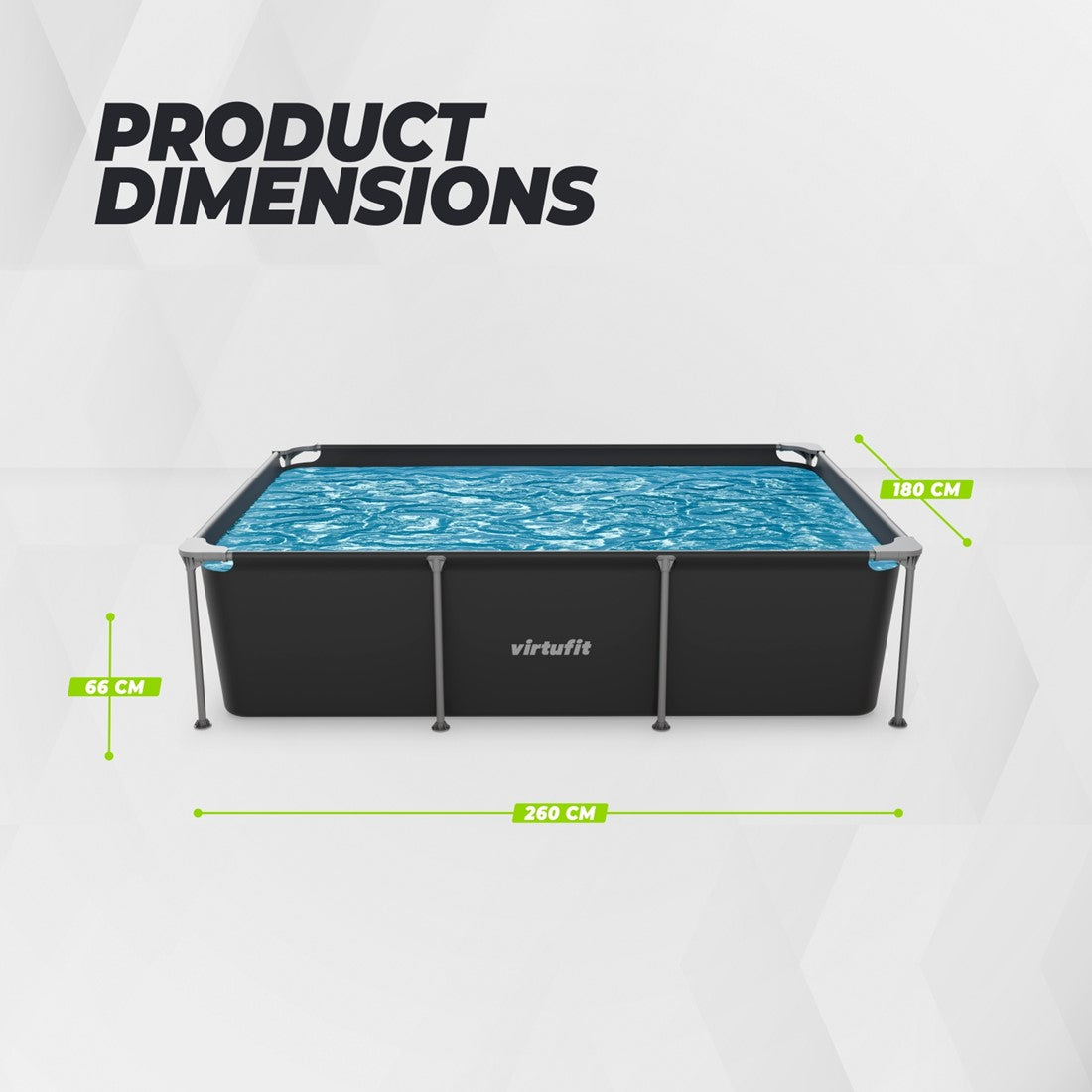Piscina dreptunghiulara VirtuFit 260 x 180 x 66 cm cu sistem filtrare inclus si cadru metalic