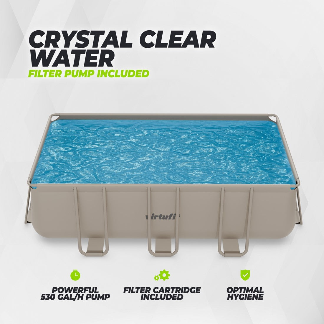 Piscina VirtuFit rectangulara - 400 x 200 x 122 cm - Beige - Include pompa de filtrare