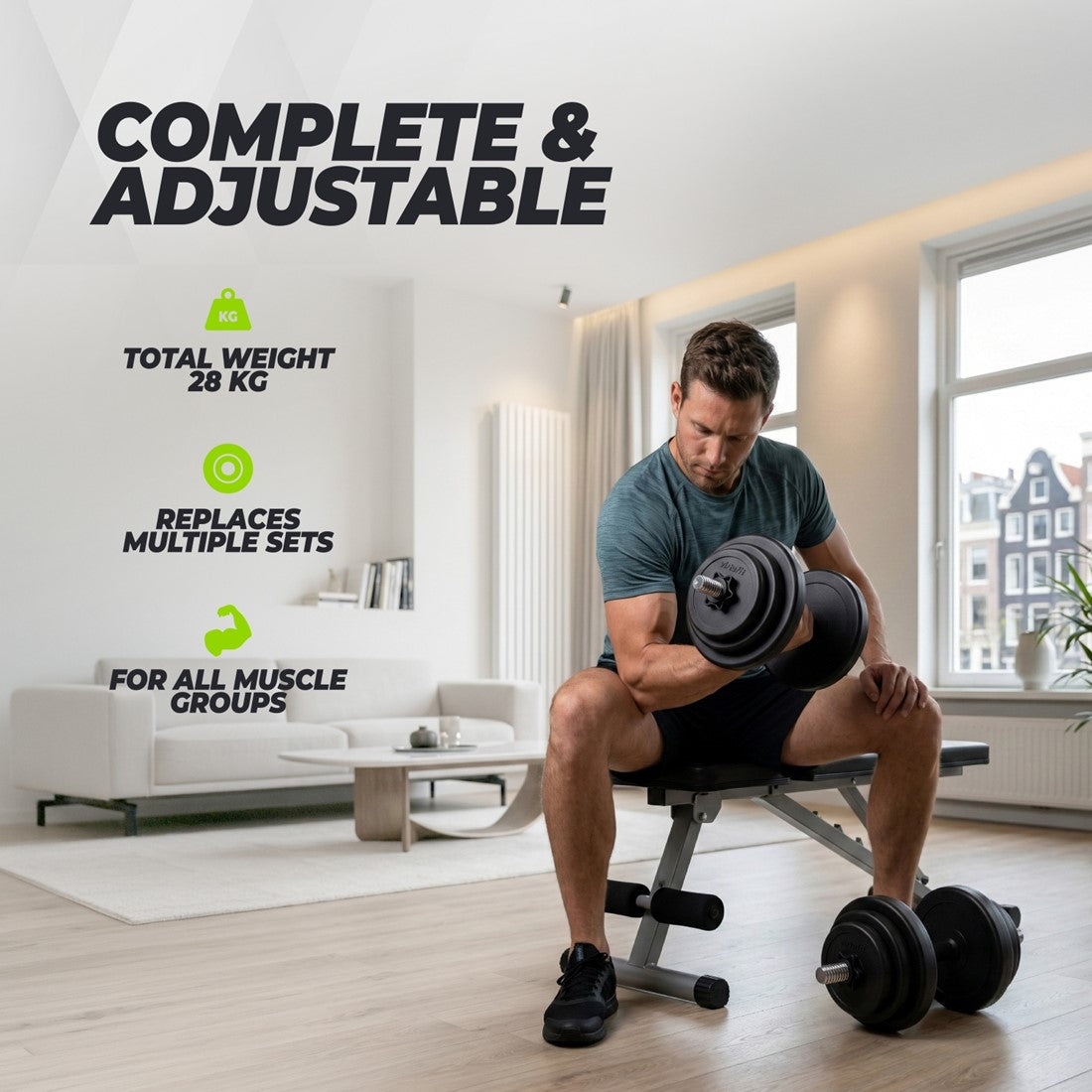 Set Gantere VirtuFit Ajustabile Cast Iron - Vinyl - 2 x 14 kg (28 kg)