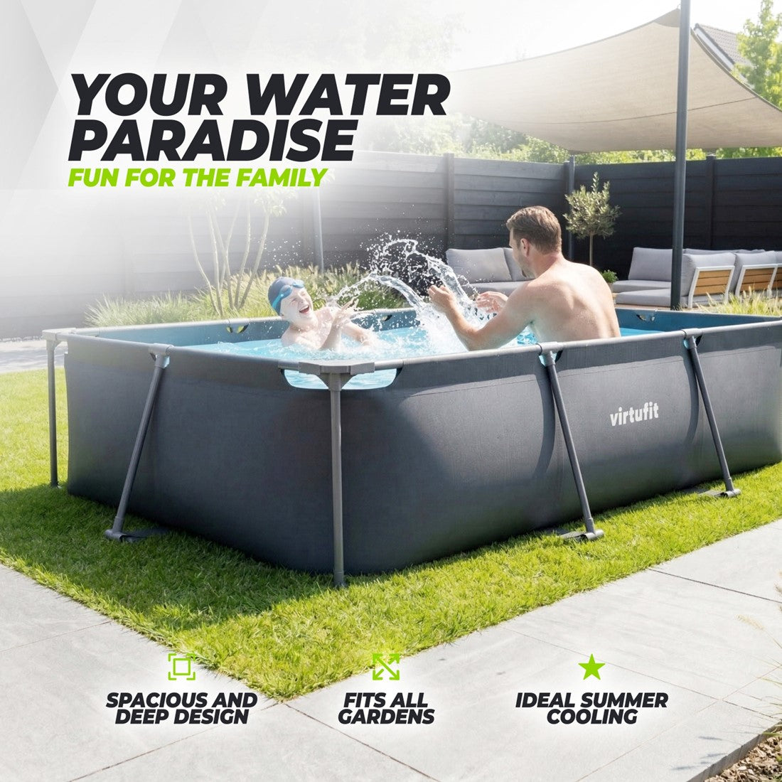 Piscina dreptunghiulara VirtuFit 300 x 210 x 67 cm cu sistem filtrare inclus si cadru metalic