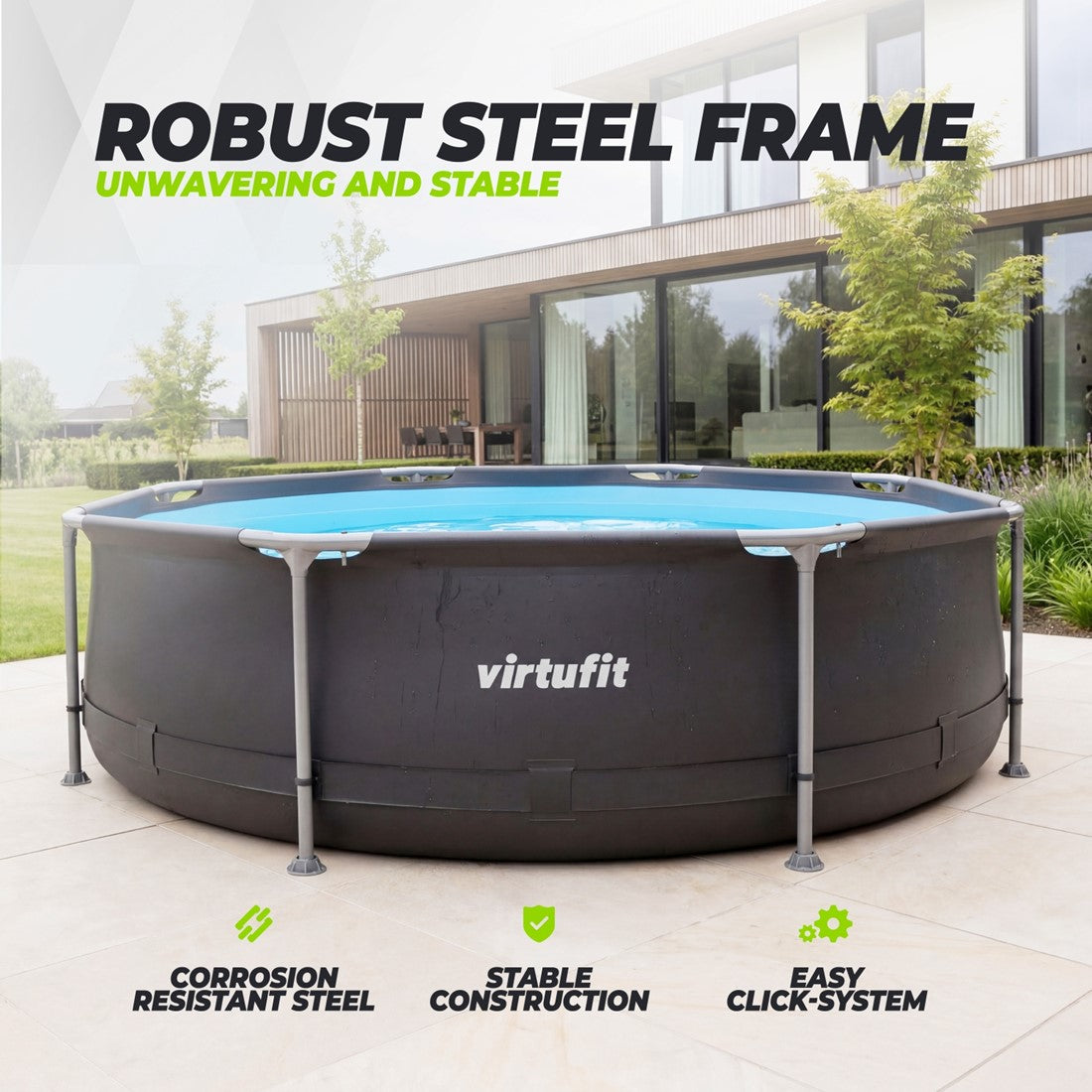Piscina VirtuFit rotunda 305 cm diametru cu sistem filtrare inclus si cadru metalic
