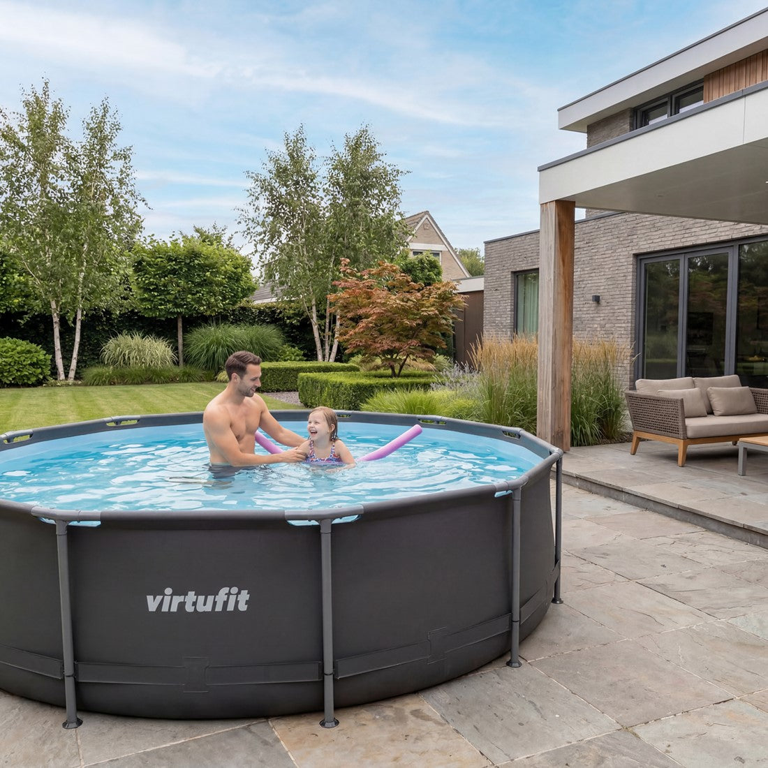 Piscina VirtuFit rotunda 305 cm diametru cu sistem filtrare inclus si cadru metalic