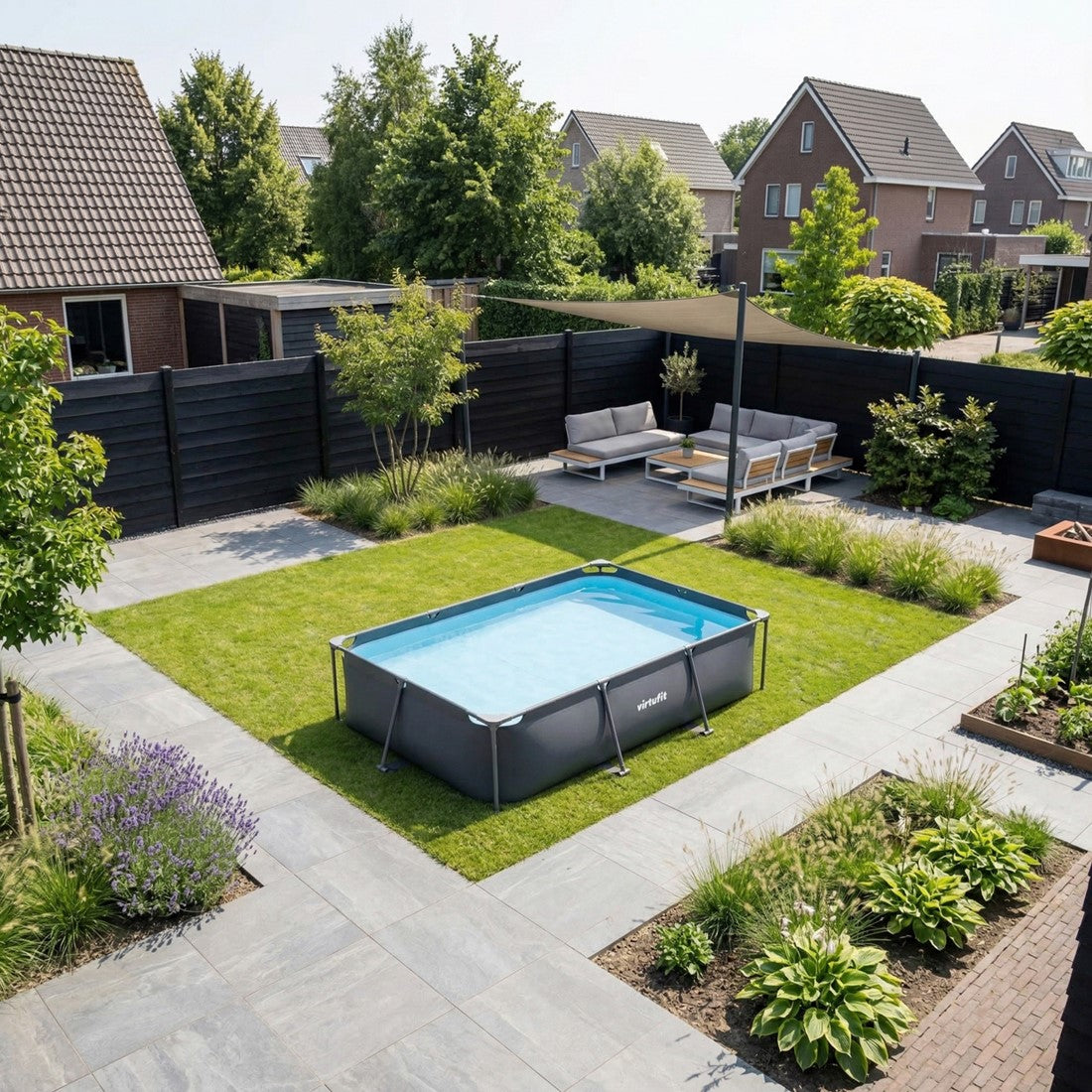 Piscina dreptunghiulara VirtuFit 300 x 210 x 67 cm cu sistem filtrare inclus si cadru metalic