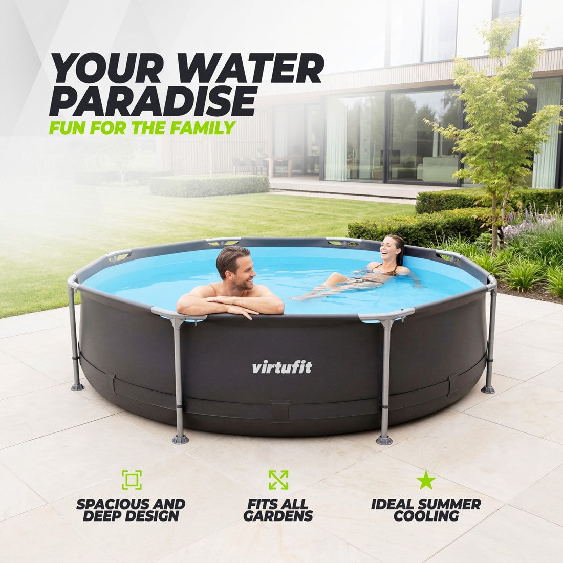 Piscina VirtuFit rotunda 305 cm diametru cu sistem filtrare inclus si cadru metalic