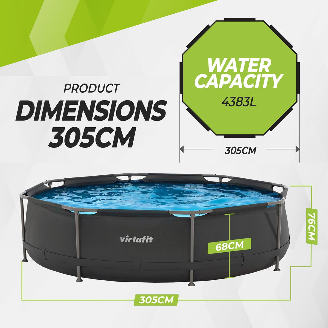 Piscina VirtuFit rotunda 305 cm diametru cu sistem filtrare inclus si cadru metalic