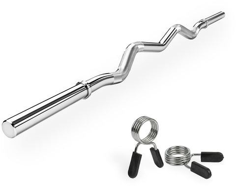 Bara ondulata tip haltera cu cleme VirtuFit Curl Bar - 120 cm - Spring Clip - 30 mm