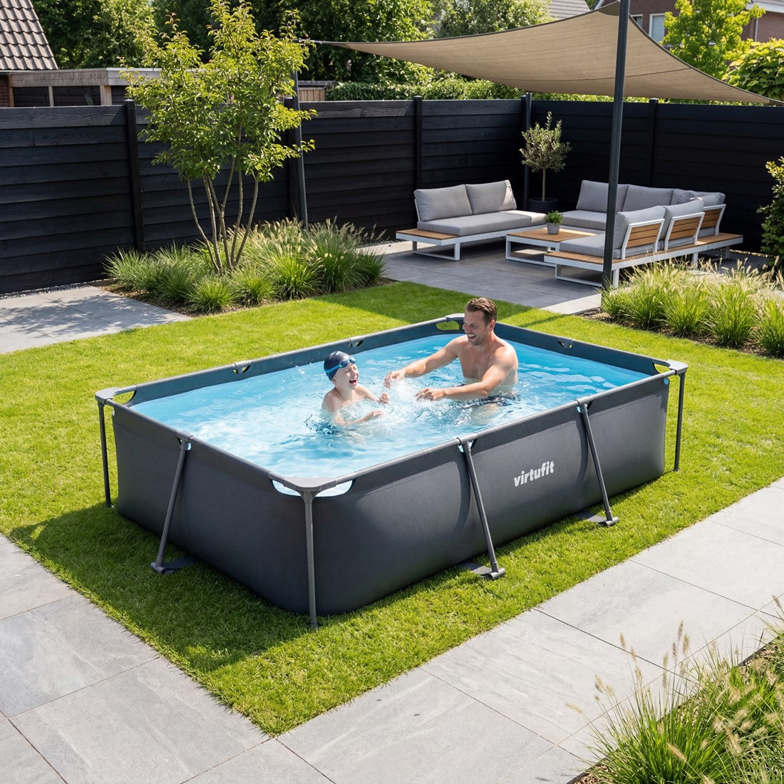 Piscina dreptunghiulara VirtuFit 300 x 210 x 67 cm cu sistem filtrare inclus si cadru metalic