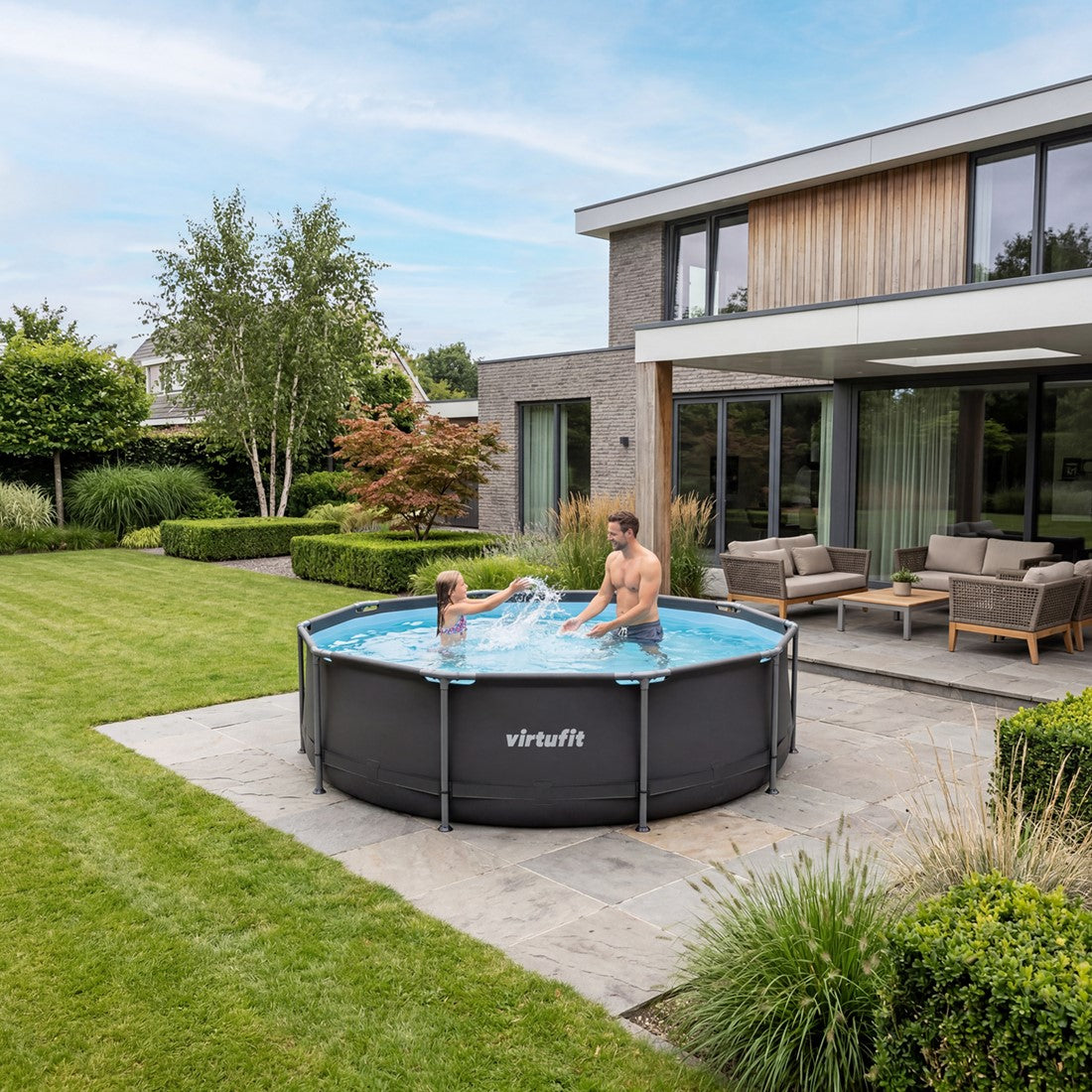 Piscina VirtuFit rotunda 305 cm diametru cu sistem filtrare inclus si cadru metalic