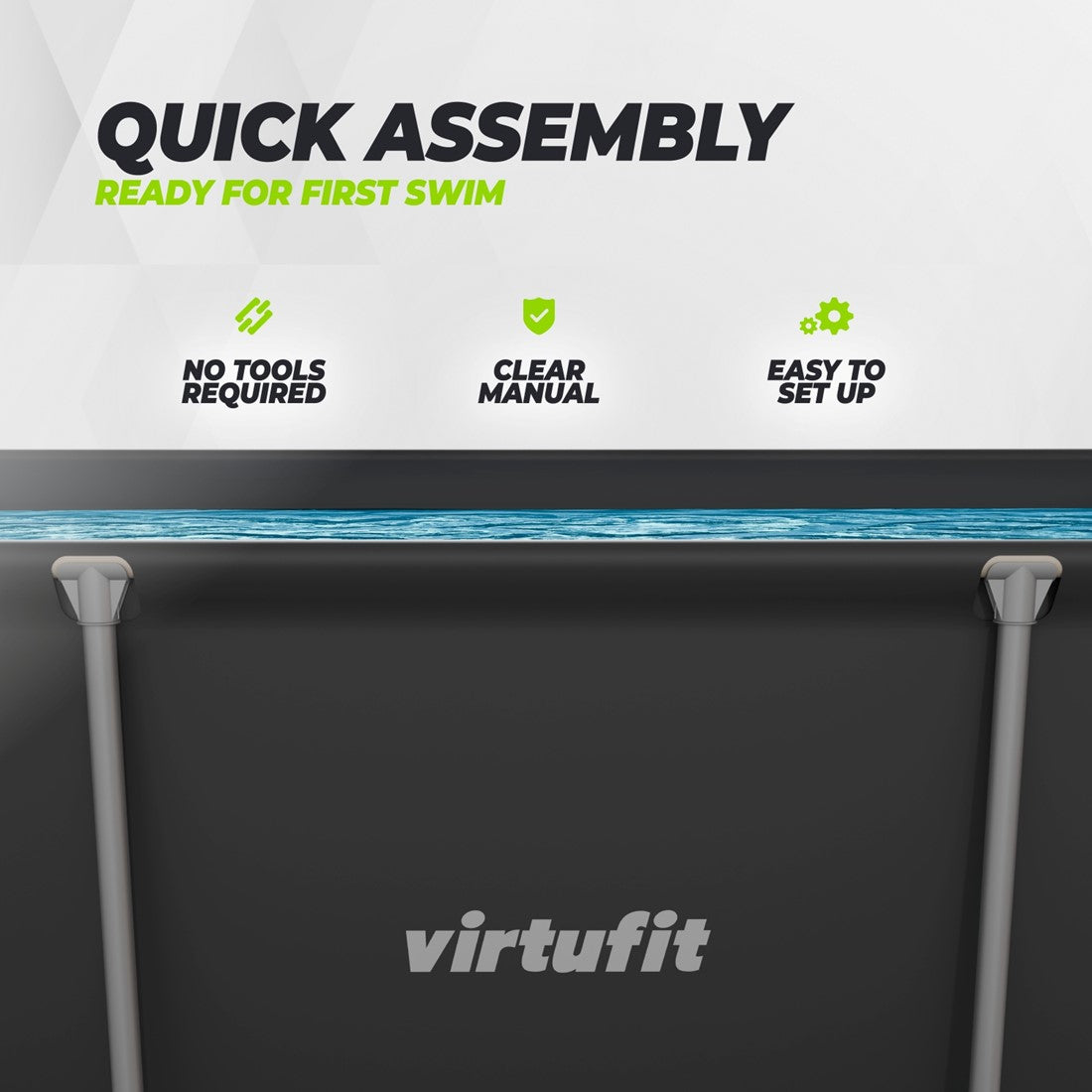 Piscina dreptunghiulara VirtuFit 260 x 180 x 66 cm cu sistem filtrare inclus si cadru metalic