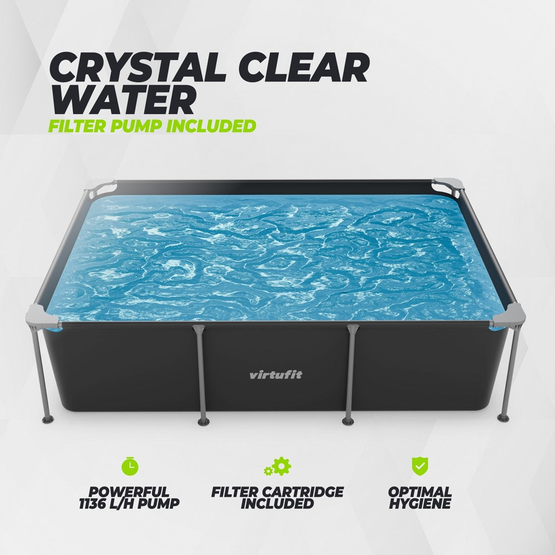 Piscina dreptunghiulara VirtuFit 260 x 180 x 66 cm cu sistem filtrare inclus si cadru metalic