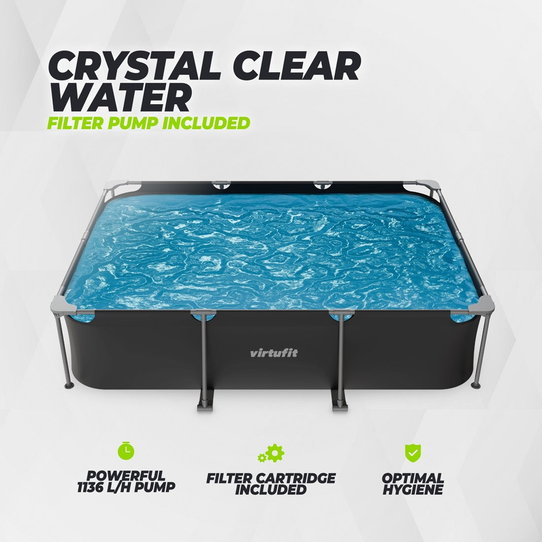 Piscina dreptunghiulara VirtuFit 300 x 210 x 67 cm cu sistem filtrare inclus si cadru metalic
