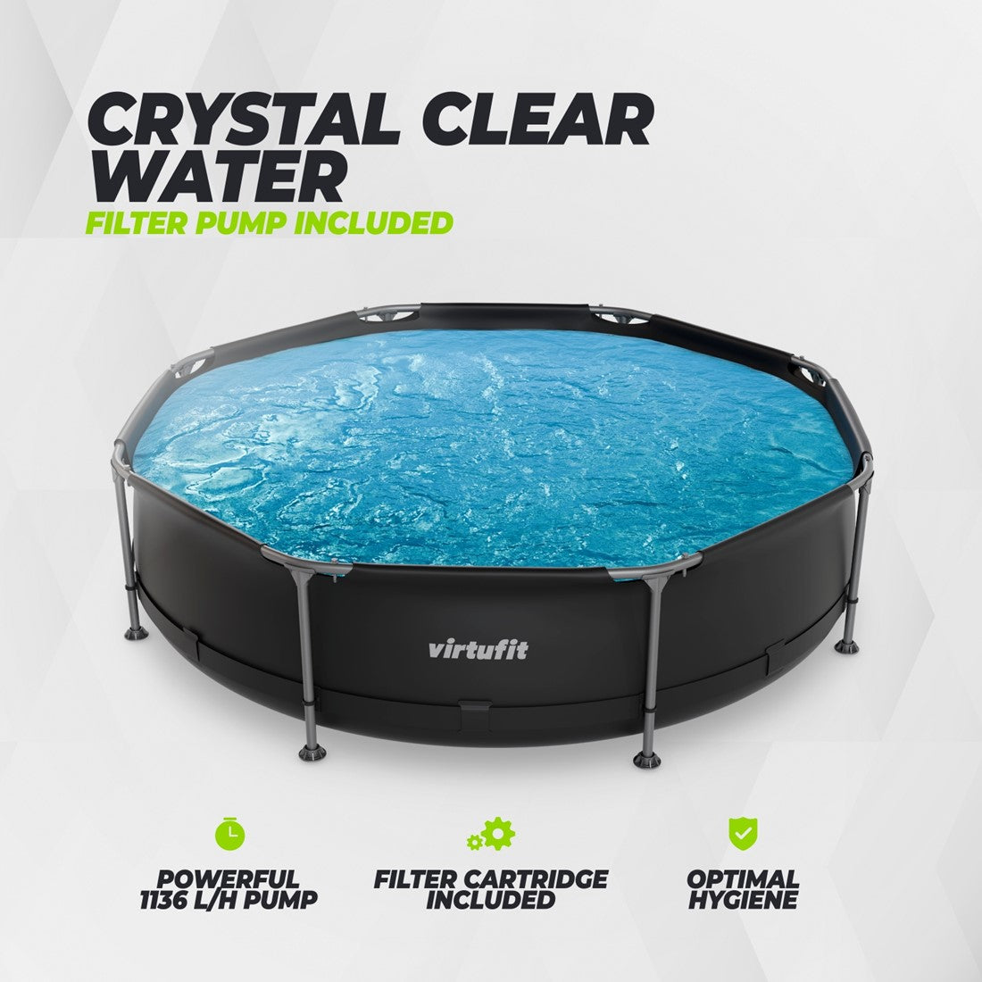 Piscina VirtuFit rotunda 305 cm diametru cu sistem filtrare inclus si cadru metalic