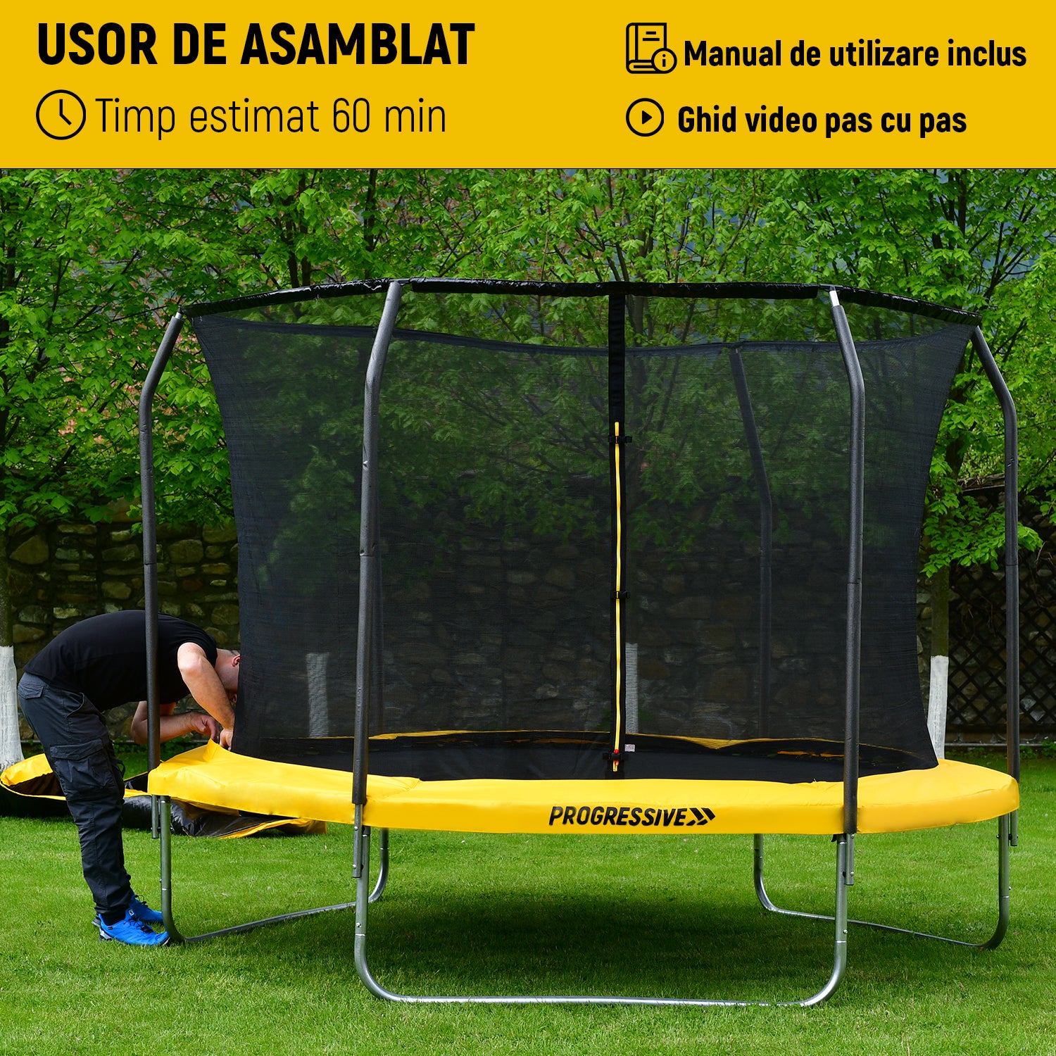 progressive sports trambulina progressive flex mini 150 mircea bravo usor de asamblat asamblare