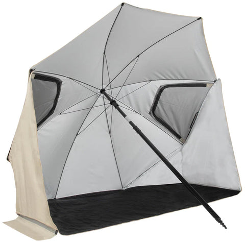 VirtuFit Umbrela de Plaja cu Paravan de Vant, 225 x 140 cm, Bej