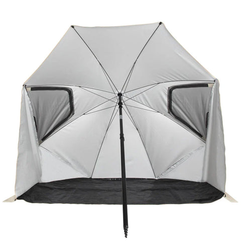 VirtuFit Umbrela de Plaja cu Paravan de Vant, 225 x 140 cm, Bej
