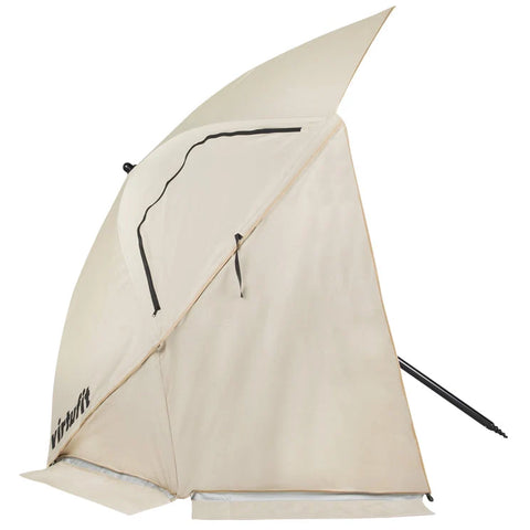 VirtuFit Umbrela de Plaja cu Paravan de Vant, 225 x 140 cm, Bej