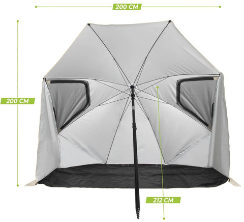 VirtuFit Umbrela de Plaja cu Paravan de Vant, 225 x 140 cm, Bej