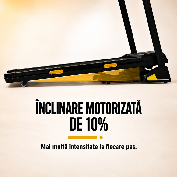 Banda alergare electrica Progressive RUN3000, motor 4CP, inclinare automata 10%, viteza 1-14 km/h, greutate suportata 120kg, suprafata alergare 128x46cm, aplicatii Kinomap, Zwift
