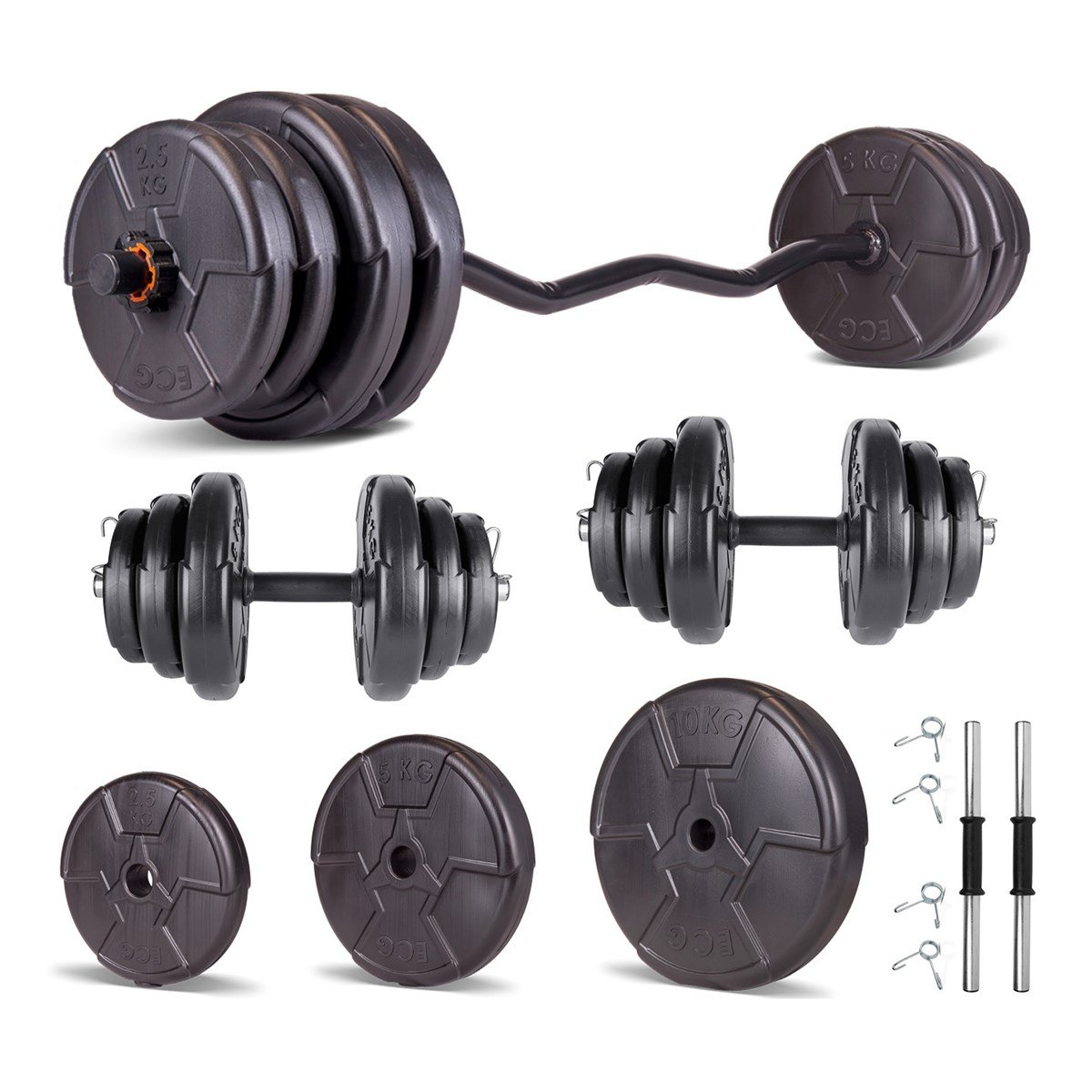 Set haltera si gantere reglabile de 45 KG cu 2 bare de 40 cm lungime,