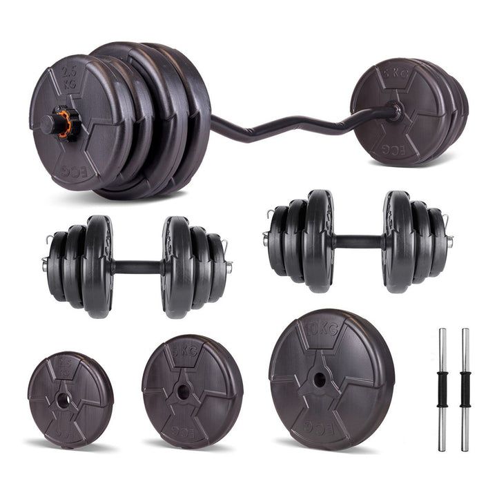 Set haltera si gantere reglabile de 45 KG cu 2 bare de 40 cm lungime,