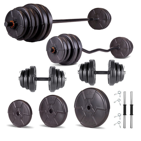 Set haltera si gantere reglabile de 40 KG cu 2 bare de 40 cm lungime, o bara Z de 120 cm, bara 150 cm lungime si cleme prindere, negru