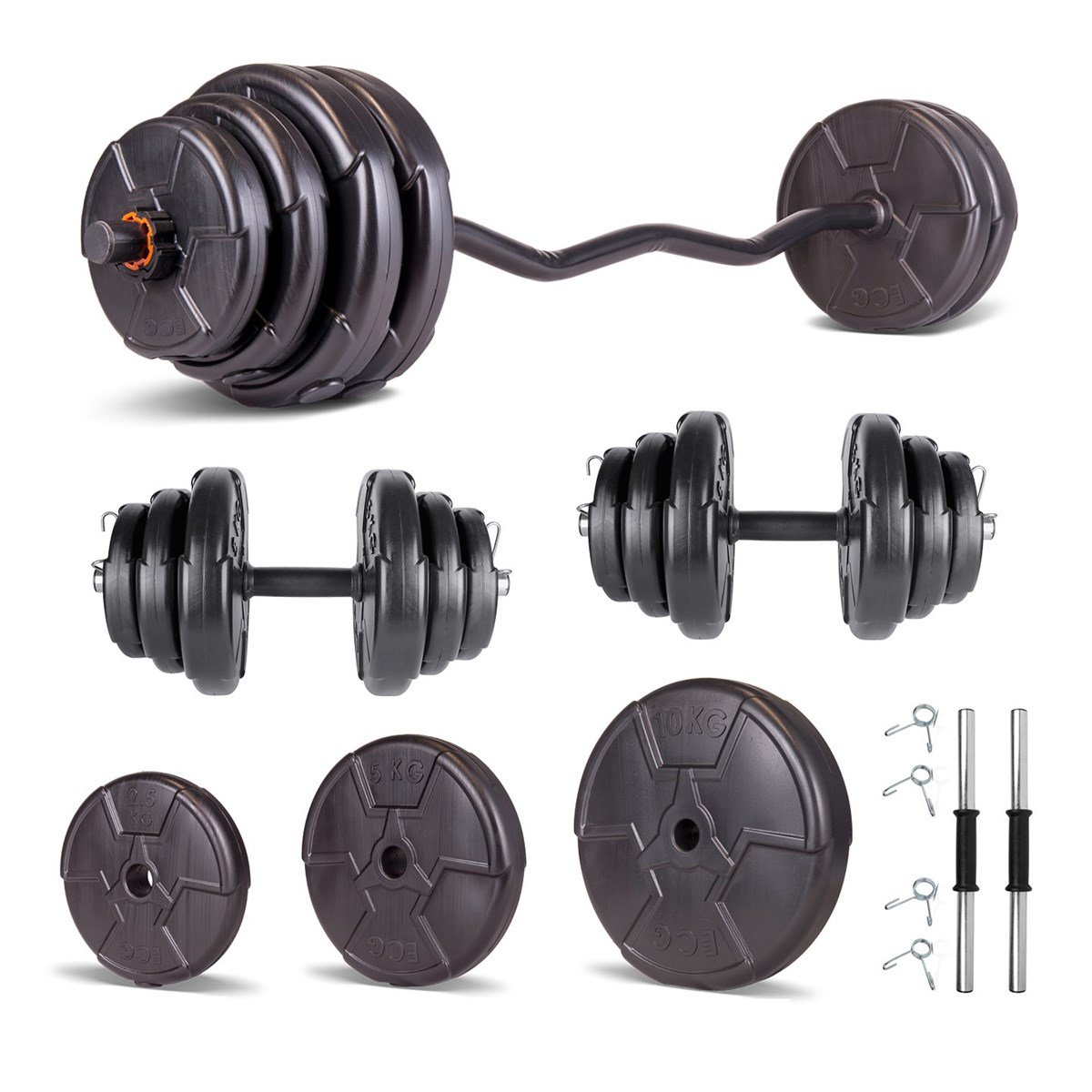 Set haltera si gantere reglabile de 55 KG cu 2 bare de 40 cm lungime