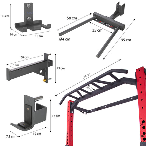 SET PERETE CU SUPORTURI, BANCA ȘI ACCESORII – HMS KLT22  (ROȘU / NEGRU)