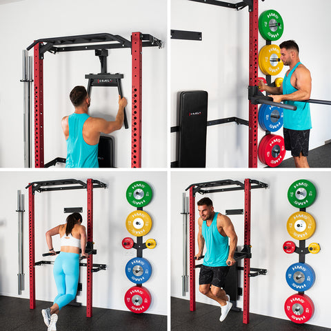 SET PERETE CU SUPORTURI, BANCA ȘI ACCESORII – HMS KLT22  (ROȘU / NEGRU)