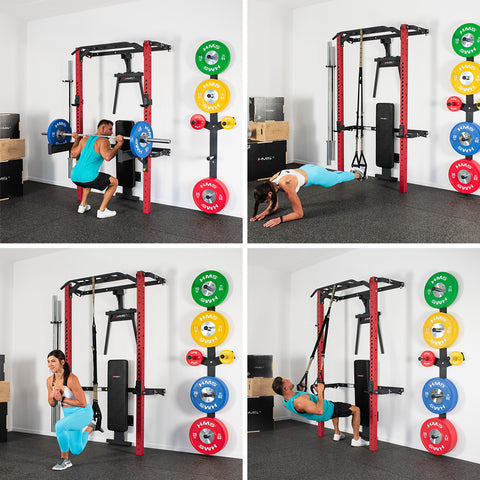 SET PERETE CU SUPORTURI, BANCA ȘI ACCESORII – HMS KLT22  (ROȘU / NEGRU)