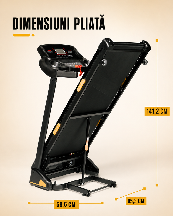 Banda alergare electrica Progressive RUN3000, motor 4CP, inclinare automata 10%, viteza 1-14 km/h, greutate suportata 120kg, suprafata alergare 128x46cm, aplicatii Kinomap, Zwift