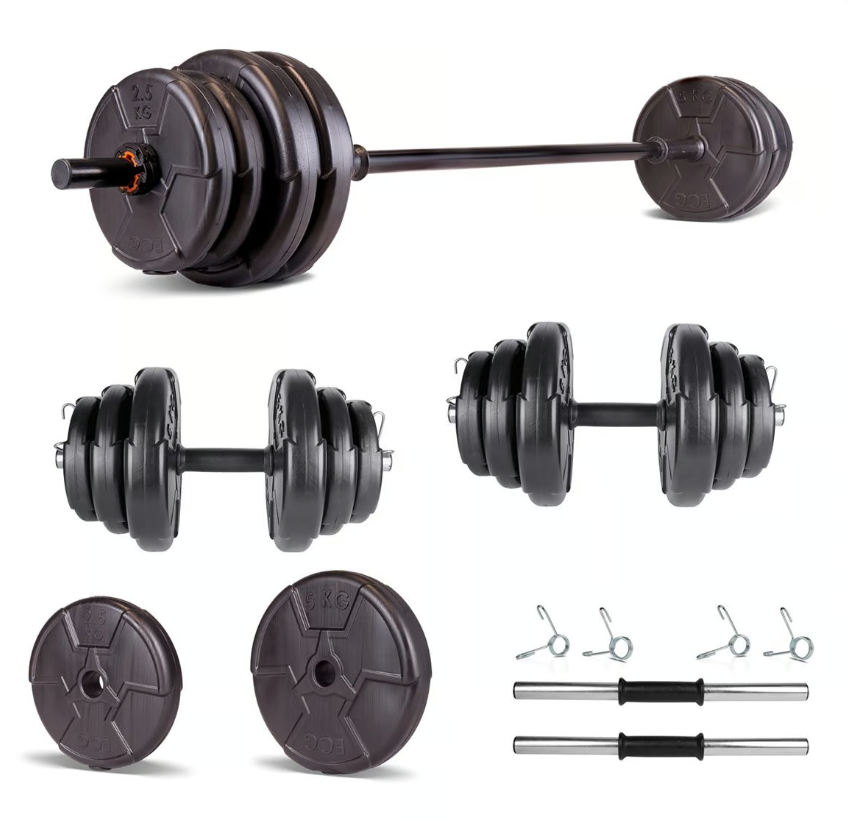 Set haltera si gantere reglabile de 25 KG cu 2 bare de 40 cm lungime