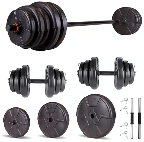 Set haltera si gantere reglabile de 40 KG cu 2 bare de 40 cm lungime, o bara de 150 cm lungime si cleme prindere, negru