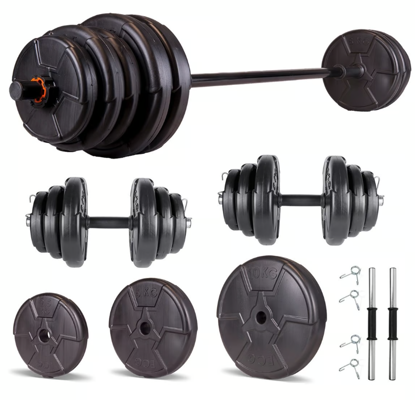 Set haltera si gantere reglabile de 55 KG cu 2 bare de 40 cm lungime