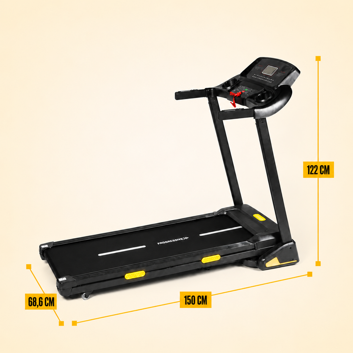 Banda alergare electrica Progressive RUN3000, motor 4CP, inclinare automata 10%, viteza 1-14 km/h, greutate suportata 120kg, suprafata alergare 128x46cm, aplicatii Kinomap, Zwift