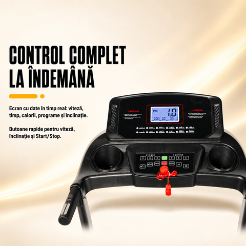 Banda alergare electrica Progressive RUN3000, motor 4CP, inclinare automata 10%, viteza 1-14 km/h, greutate suportata 120kg, suprafata alergare 128x46cm, aplicatii Kinomap, Zwift