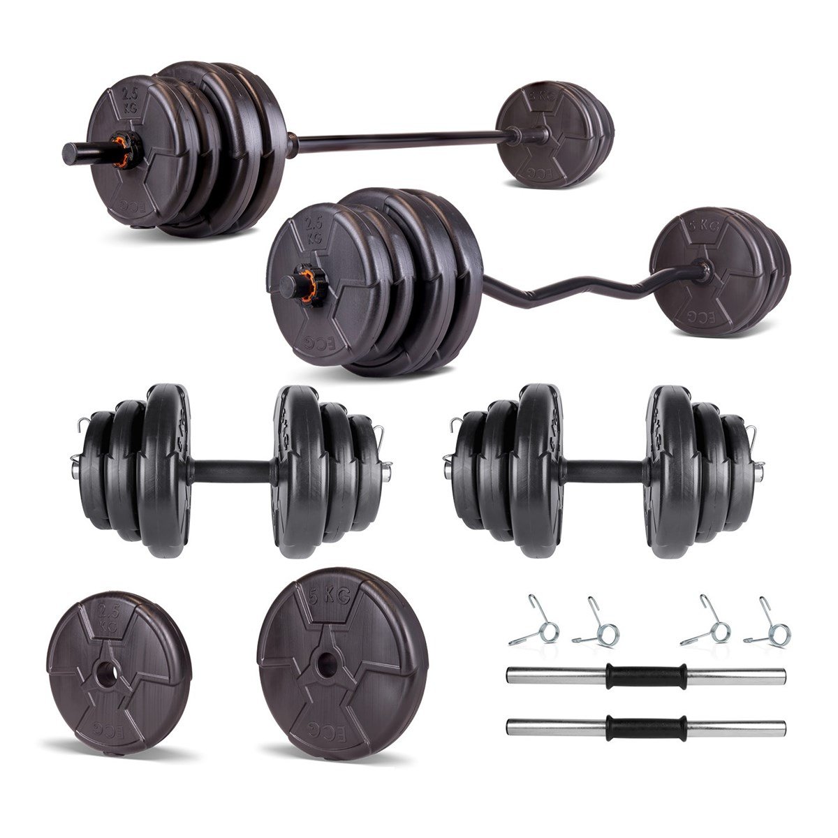 Set haltera si gantere reglabile de 28 KG cu 2 bare de 40 cm lungime