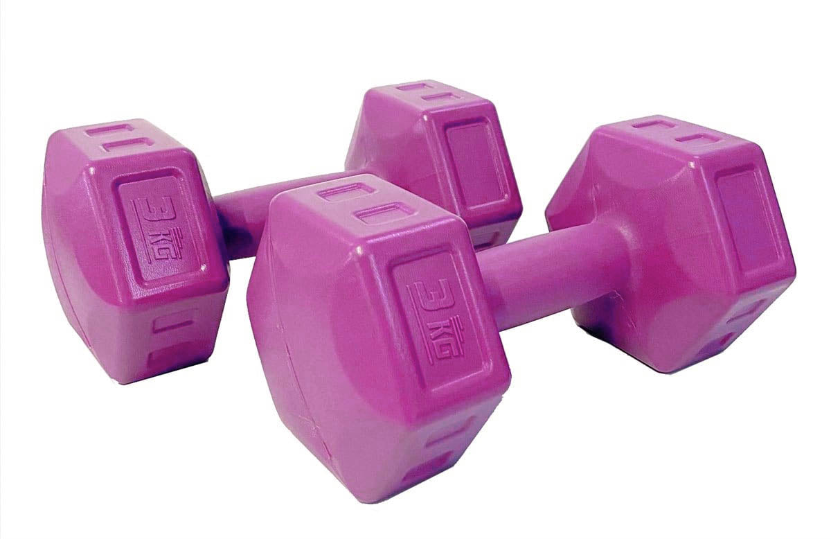 Set gantere hexagonale  2 x 3 KG, vinil, fuchsia