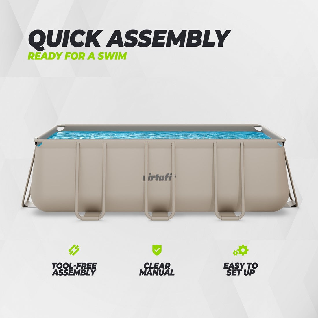 Piscina VirtuFit rectangulara - 400 x 200 x 122 cm - Beige - Include pompa de filtrare
