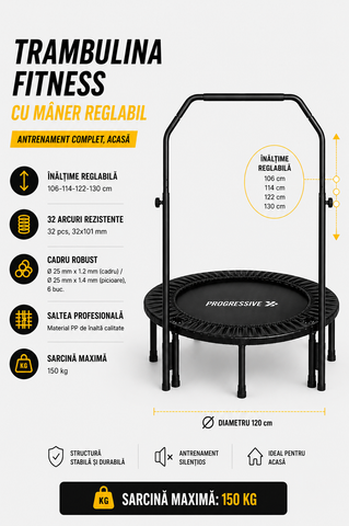 Trambulina Fitness Progressive pliabila cu maner ajustabil