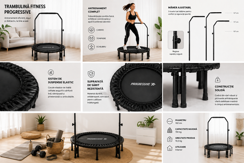Trambulina Fitness Progressive pliabila cu maner ajustabil