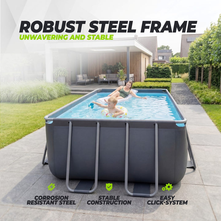 Piscina VirtuFit rectangulara - 400 x 200 x 122 cm - Antracit - Include pompa de filtrare