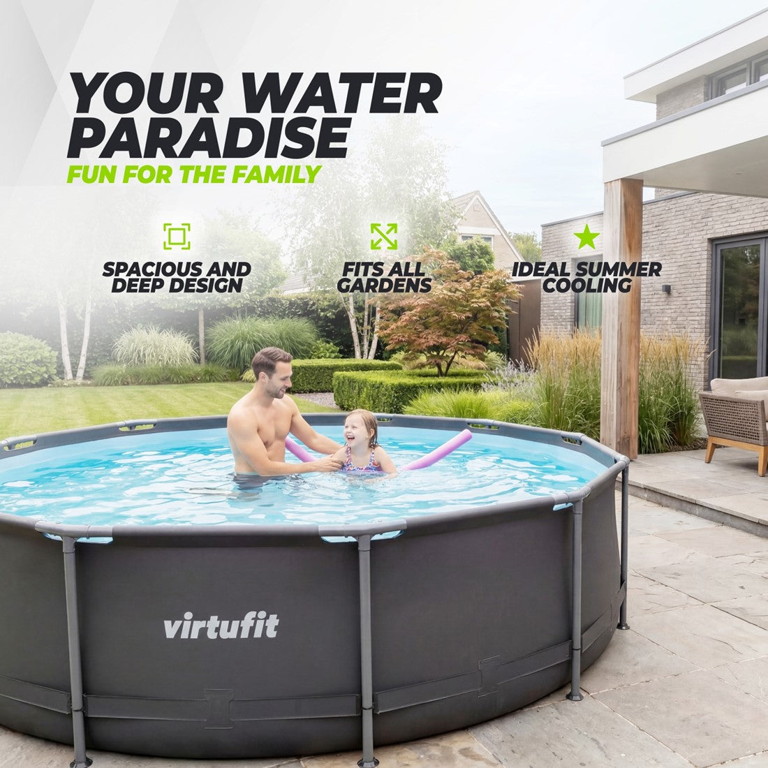 Piscina VirtuFit rotunda  244 cm diametru cu sistem filtrare inclus si cadru metalic