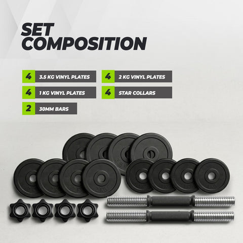 Set Gantere VirtuFit Ajustabile Cast Iron - Vinyl - 2 x 14 kg (28 kg)