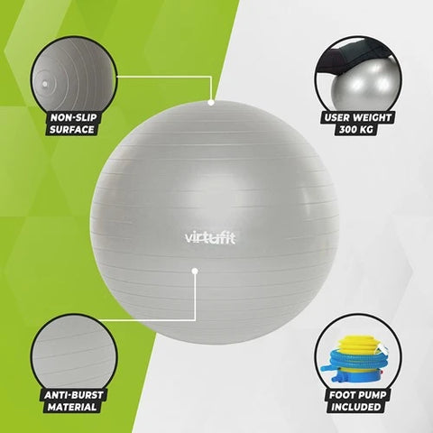 Minge gonflabila fitness cu pompa VirtuFit Anti-Burst Pro - Gri - 75 cm